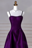 A Line Dark Purple Satin Long Prom Dress, Long Formal Dress HZ0509