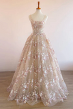 Line Lace Champagne Long Prom Dress, Champagne Long Evening Dress HZ0509