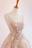Line Lace Champagne Long Prom Dress, Champagne Long Evening Dress HZ0509