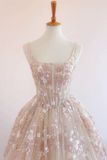 Line Lace Champagne Long Prom Dress, Champagne Long Evening Dress HZ0509