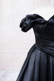 Line Sweetheart Neck Off Shoulder Satin Black Long Prom Dress HZ0509