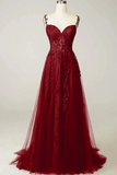 A Line Tulle with Lace Applique Long Party Dress, Long Evening Prom Dress HZ0509