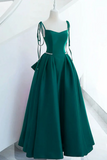 Satin Straps Beaded A Line Long Party Dress, Evening Dress Prom Dress HZ0509