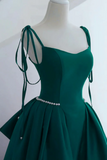 Satin Straps Beaded A Line Long Party Dress, Evening Dress Prom Dress HZ0509
