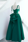 Satin Straps Beaded A Line Long Party Dress, Evening Dress Prom Dress HZ0509