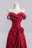 Satin Long Prom Dress, Off the Shoulder A Line Party Dress HZ0509