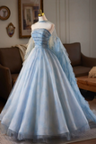 Tulle Printed Pattern Long Prom Dress, Beautiful A Line Party Dress with Cape HZ0509