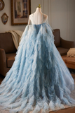 Tulle Printed Pattern Long Prom Dress, Beautiful A Line Party Dress with Cape HZ0509