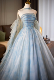 Tulle Printed Pattern Long Prom Dress, Beautiful A Line Party Dress with Cape HZ0509
