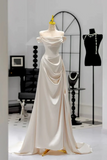 Satin Off Shoulder A Line Party Dress, Long Prom Dress Evening Dress HZ0509