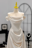 Satin Off Shoulder A Line Party Dress, Long Prom Dress Evening Dress HZ0509