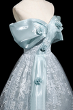 Tulle Lace Long Prom Dress, Blue Off the Shoulder Evening Party Dress HZ0509
