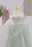 Green Sweetheart Tulle Long A Line Prom Dress, Party Dress HZ0509