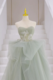 Green Sweetheart Tulle Long A Line Prom Dress, Party Dress HZ0509