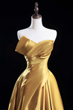 Line Satin Gold Long Prom Dress, Gold Long Formal Dress HZ0509