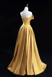 Line Satin Gold Long Prom Dress, Gold Long Formal Dress HZ0509