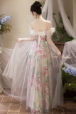 Tulle Floral Long Prom Dress, A Line Off the Shoulder Party Dress HZ0509