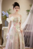 Tulle Floral Long Prom Dress, A Line Off the Shoulder Party Dress HZ0509