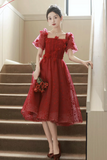 Tulle Short Prom Dress, A Line Short Sleeve Evening Party Dress HZ0509