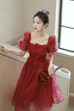 Tulle Short Prom Dress, A Line Short Sleeve Evening Party Dress HZ0509