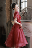 Tulle Short Prom Dress, A Line Short Sleeve Evening Party Dress HZ0509