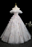 Floral Print Tulle Long Prom Dress, Beautiful A Line Party Dress HZ0509