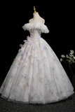 Floral Print Tulle Long Prom Dress, Beautiful A Line Party Dress HZ0509