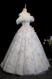 Floral Print Tulle Long Prom Dress, Beautiful A Line Party Dress HZ0509