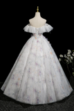 Floral Print Tulle Long Prom Dress, Beautiful A Line Party Dress HZ0509