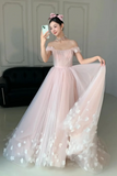 the Shoulder Pink Floral Long Prom Dresses, Long Formal Evening Dresses HZ0509