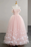 the Shoulder Pink Floral Long Prom Dresses, Long Formal Evening Dresses HZ0509