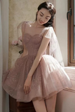 Dark Pink Short Shiny Tulle Sweetheart Party Dress, Homecoming Dress HZ0509