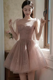 Dark Pink Short Shiny Tulle Sweetheart Party Dress, Homecoming Dress HZ0509