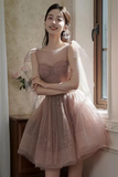 Dark Pink Short Shiny Tulle Sweetheart Party Dress, Homecoming Dress HZ0509