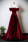 Satin Long Prom Dress, Off the Shoulder Evening Party Dress HZ0509