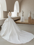 Modest Ball Gown Strapless Simple Satin Wedding Dress Tulle Bridal Dress HZ0509