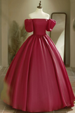 Line Puff Sleeves Burgundy Long Prom Dress, Long Formal Dress HZ0509
