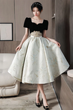 Short Sleeves Satin and Velvet Party Dress, Sweetheart Short Homecoming Dress HZ0509
