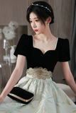 Short Sleeves Satin and Velvet Party Dress, Sweetheart Short Homecoming Dress HZ0509