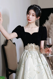 Short Sleeves Satin and Velvet Party Dress, Sweetheart Short Homecoming Dress HZ0509