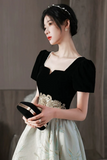 Short Sleeves Satin and Velvet Party Dress, Sweetheart Short Homecoming Dress HZ0509