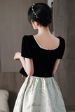 Short Sleeves Satin and Velvet Party Dress, Sweetheart Short Homecoming Dress HZ0509