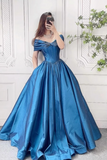 Satin Long Prom Dress with Corset, Beautiful Off the Shoulder Evening Party Dress HZ0509