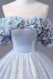 Tulle and Sequins Off Shoulder Party Dress, Long Formal Prom Dress HZ0509