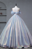 Tulle and Sequins Off Shoulder Party Dress, Long Formal Prom Dress HZ0509