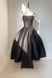 Spaghetti Strap Tulle Tea Length Prom Dress, Black A Line Party Dress HZ0509