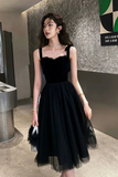 Tulle and Velvet Straps Knee Length Homecoming Dress, Short Prom Dress HZ0509