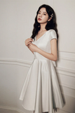 Satin Simple Knee Length Homecoming Dress, White Graudation Dress HZ0509