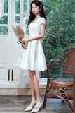 Satin Simple Knee Length Homecoming Dress, White Graudation Dress HZ0509