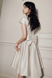 Satin Simple Knee Length Homecoming Dress, White Graudation Dress HZ0509